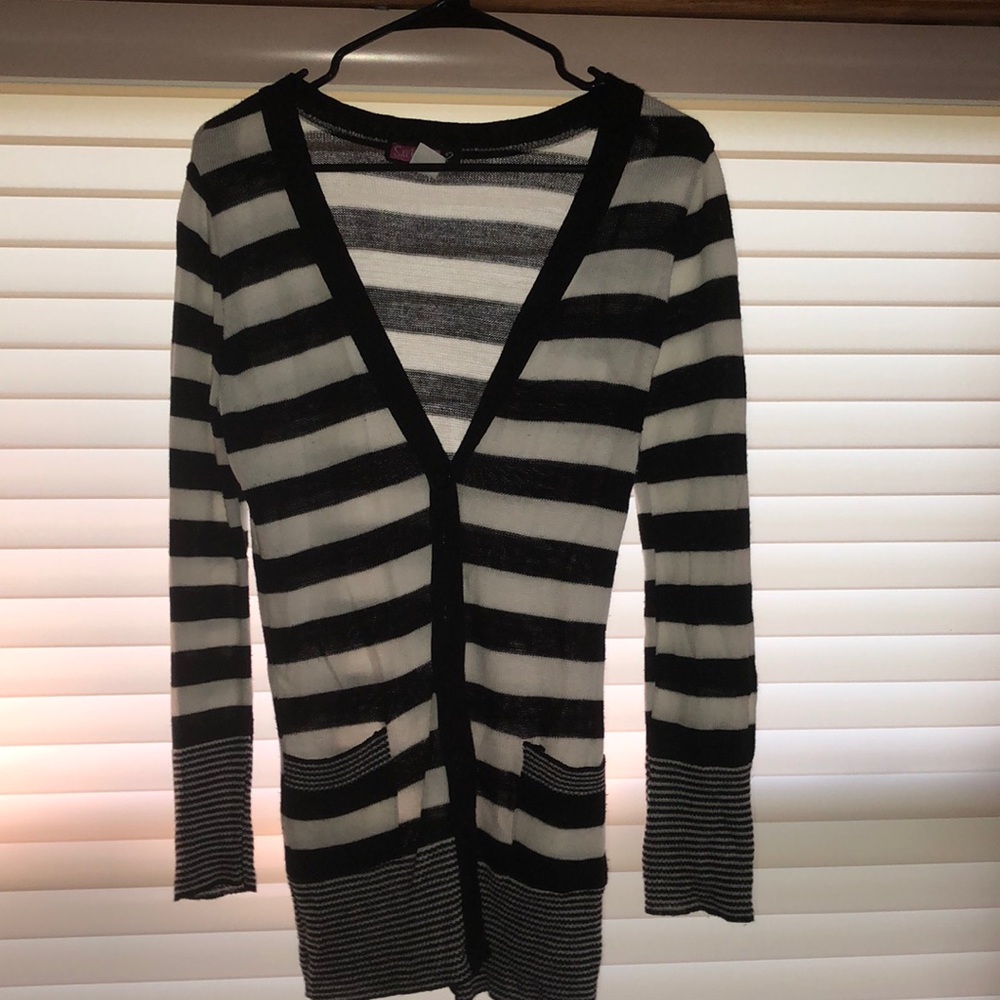 Black and White Striped Cardigan Size Large